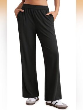 CRZ Yoga Black Ribbed Wide Leg Pants Size X-Small NWT #Lux-X